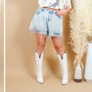 RHINESTONE DENIM SHORTS PLUS SIZE